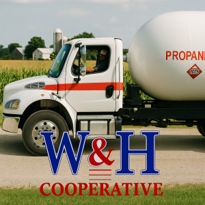 W&H Cooperative Logo with propane delivery truck
