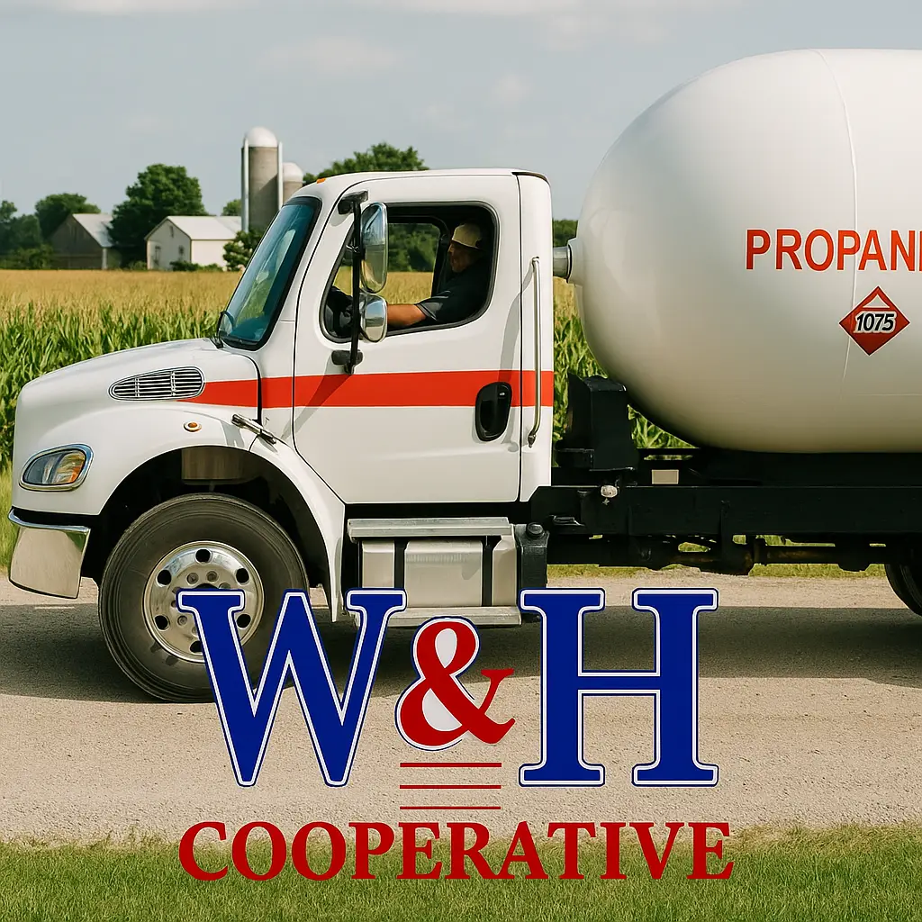 W&H Cooperative Logo with propane delivery truck